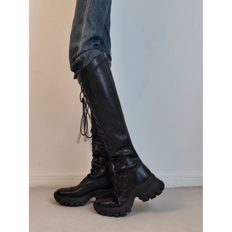 Wide-Leg Boots for Plus-Size Women with Thick Legs, V-Cut Thick-Soled Height-Increasing Knee-High Boots, Women's Large Size 41-43