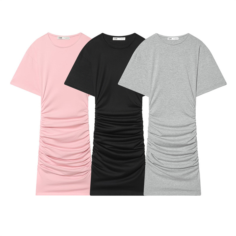 Myst&Za2026 New Summer Product Cross-Border Women's Short-Sleeved Round-Neck Solid Color Pleated Short Dress 3253319 Myst&Za2026 New Summer Product Cross-Border Women's Short-Sleeved Round-Neck Solid Color Pleated Short Dress 3253319