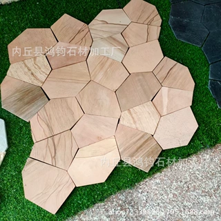 加工黄木纹冰裂纹 黄砂岩冰裂纹碎拼石 黄色冰裂纹地铺石