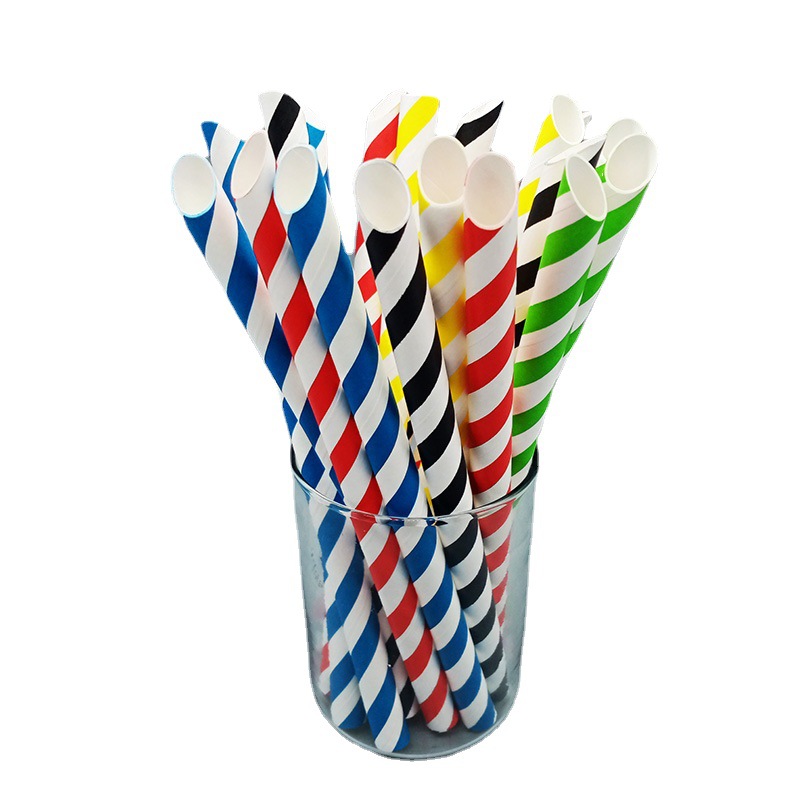 12mm gran diámetro colorido rayas puntiagudas boca papel paja desechable degradable durable perla leche té paja