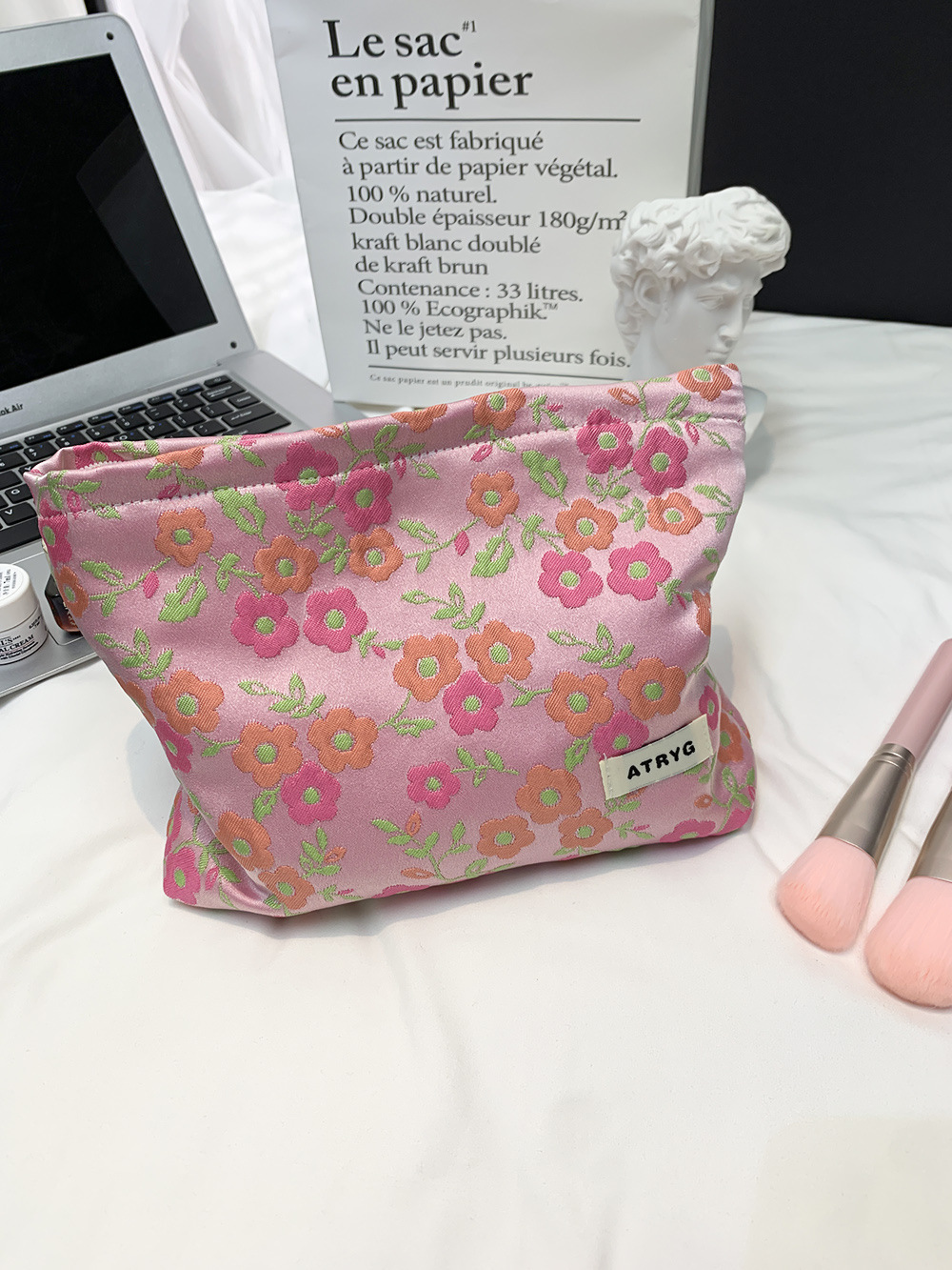 Bolsa de maquillaje de alta calidad Jacquard mano bolsa de maquillaje de gran capacidad para mujeres maquillaje viaje bolsa de almacenamiento
