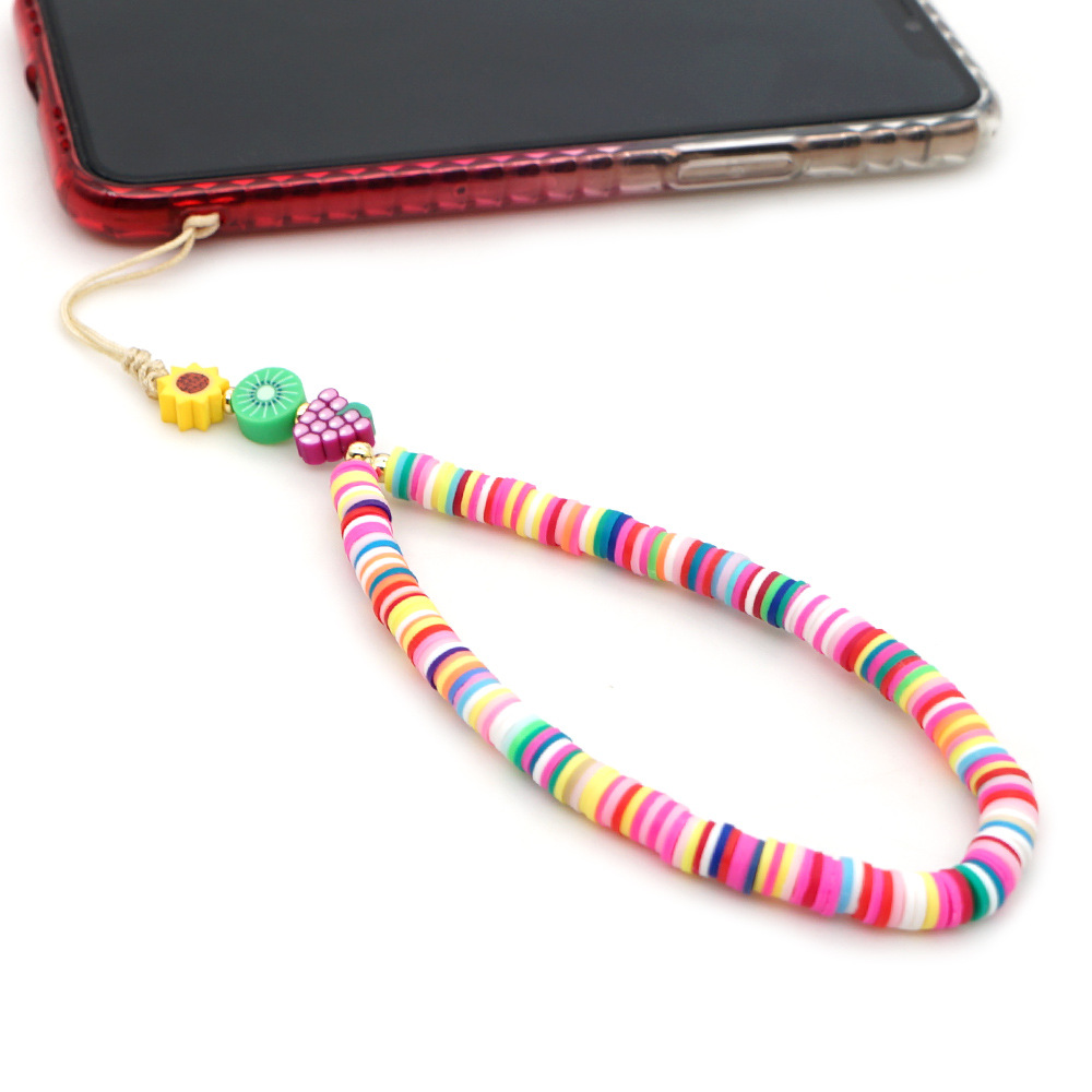 Mobile phone chain 6mm soft clay tablet rainbow short mobile phone lanyard bohemian jewelrypicture1
