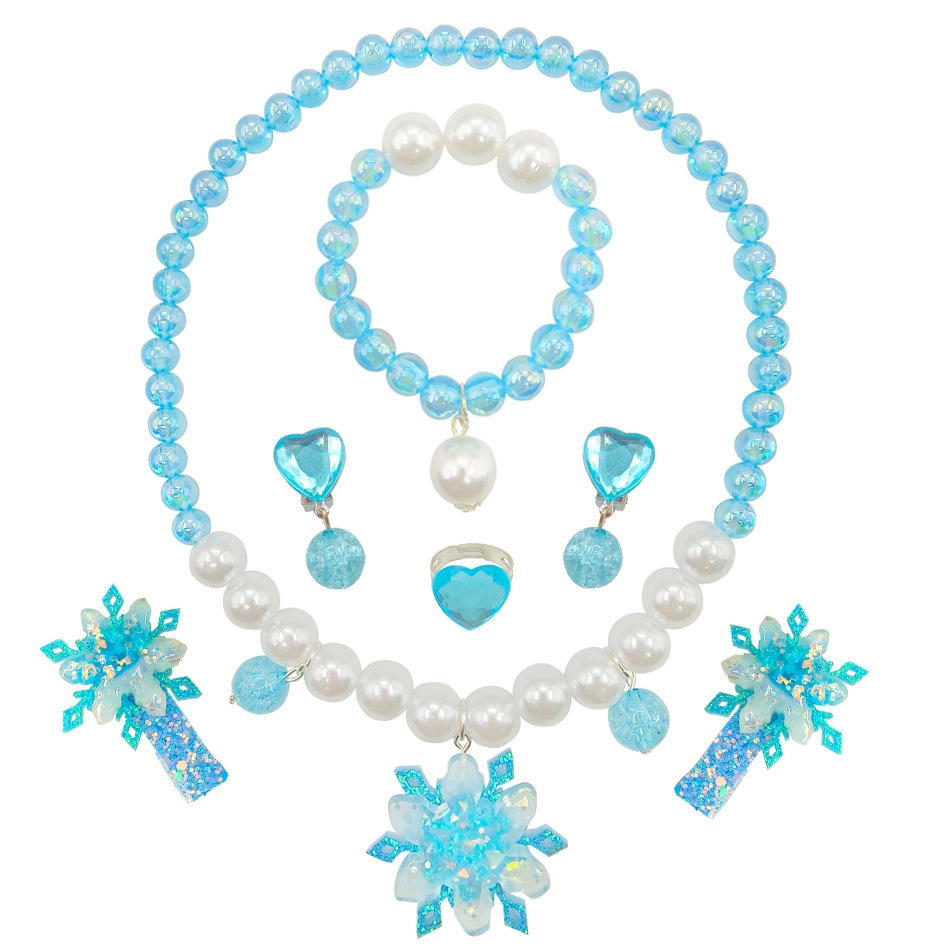 Frozen Peripheral Accessories Elsa Cinderella Accessories Cosplay Blue Jewelry Earrings Necklace Gloves Flowers