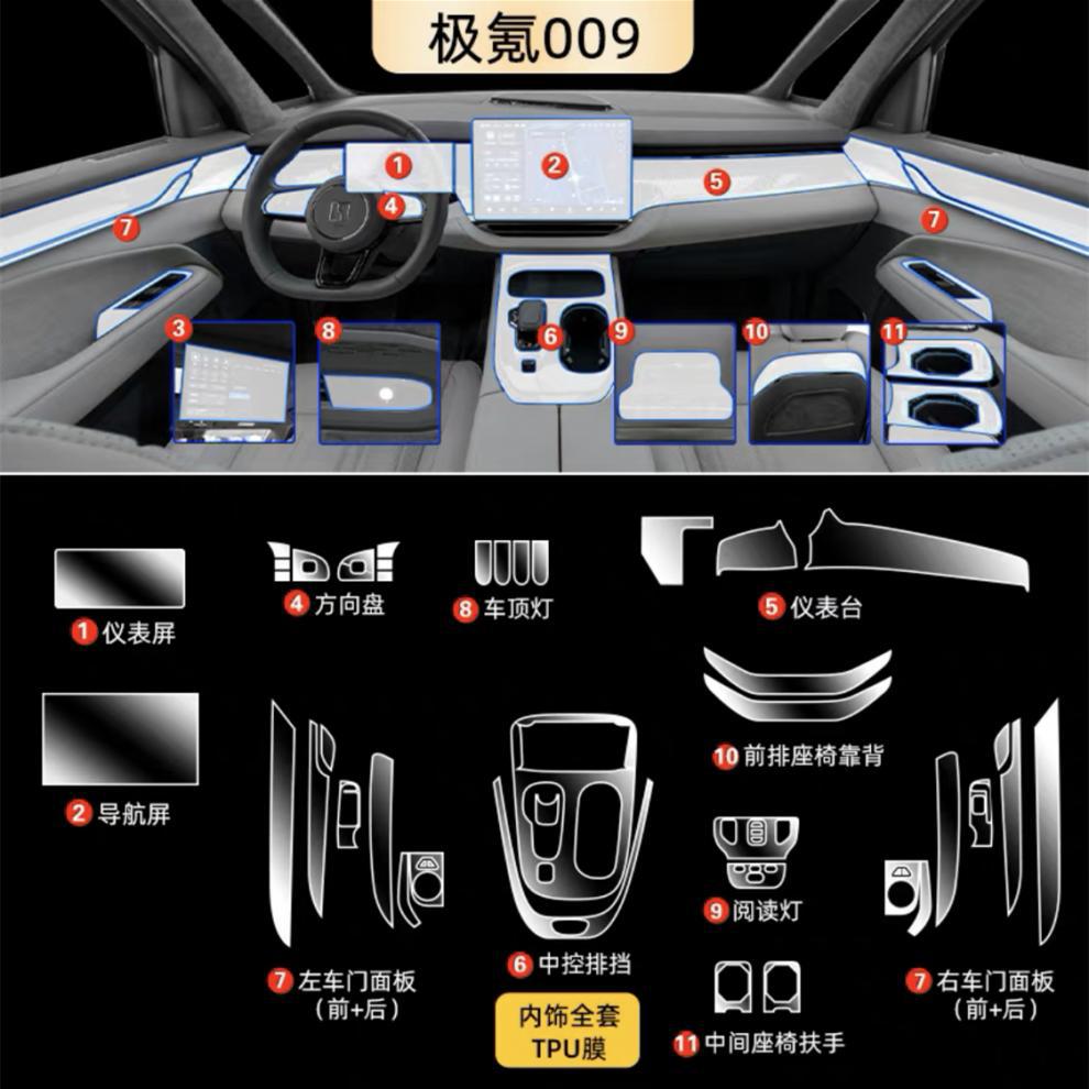 Suitable for 25 models of Zeekr 009 blackened light film TPU headlight daytime running light tail light film color change film Black Warrior interior