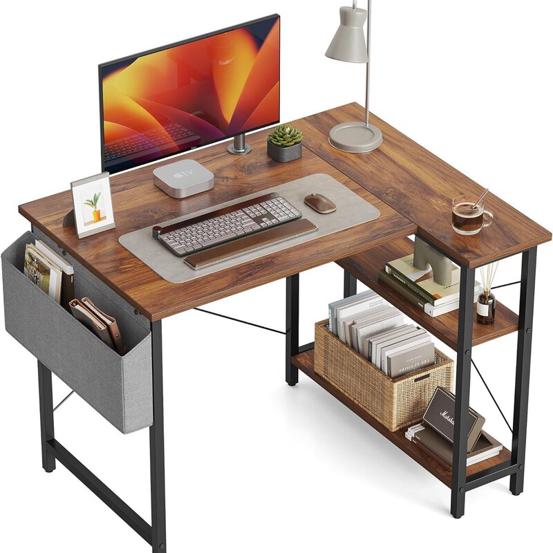 L-Shaped Computer Desk with Storage Shelves Home Office Corner Desk Study Writing Desk