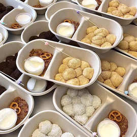 网红蘸酱麻薯包装盒一次性餐盒蘸料盒双格野餐蛋糕盒纸浆打包盒子