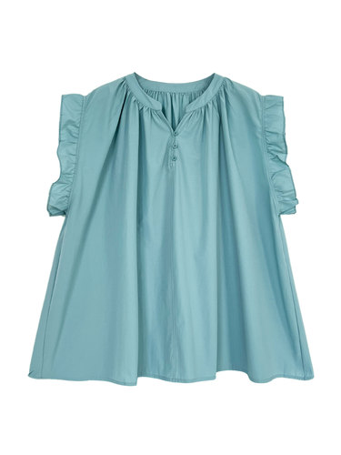 Luxi Korean casual lotus leaf sleeve shirt for women's summer new lazy V-neck pleated Feifei sleeve shirt 9738