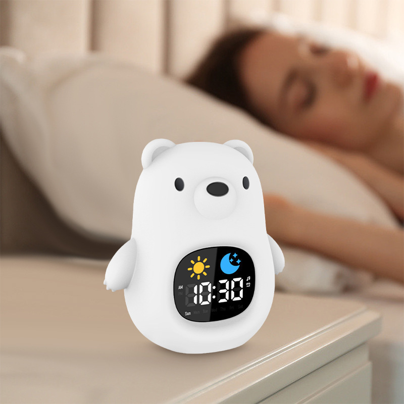 큰 흰색 곰 흰색 소음 알람 시계 램프