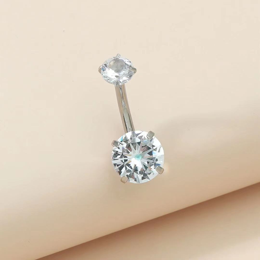 Piercing nombril en acier titane multicolore double zircon_voghion.com