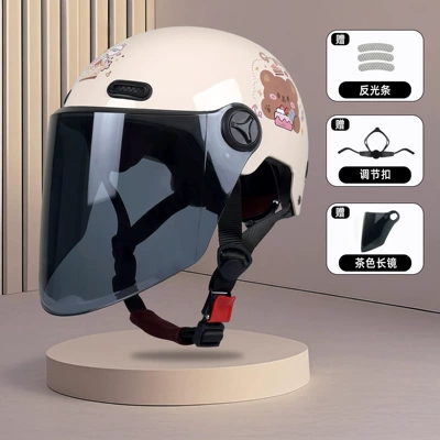 Family Head Protection Summer Battery – Motosiklet kaskı (dəbilqə) - matt-khaki-cream-bear-brown-long-mirror-class-a-new-national-standard-3c