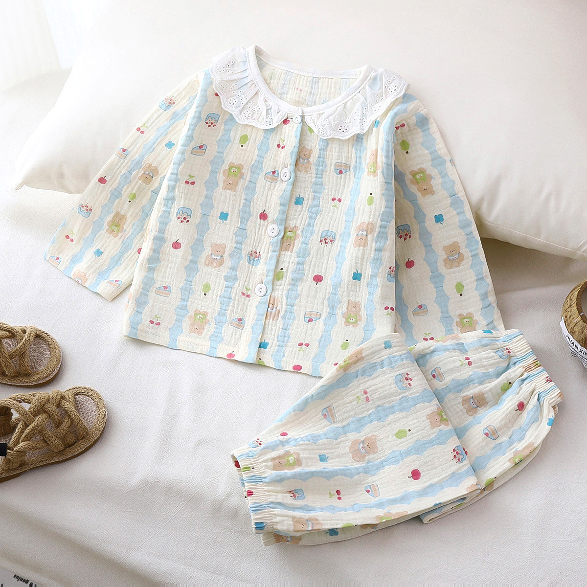 Conjunto de pijamas para niños, nuevo verano, hilo de algodón de grado A, algodón puro para niños, ropa de casa de manga larga para niñas, ropa infantil al por mayor