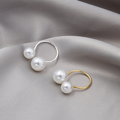 J588 Korean ring, large and small pearl open ring, minimalist exaggerated ring, double pearl ring, female