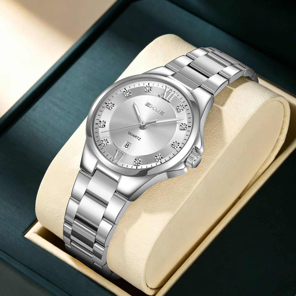 Momento Meimei oro diamantes damas reloj de cuarzo 30 metros calendario impermeable reloj de negocios mujer fuente de fábrica transfronteriza al por mayor