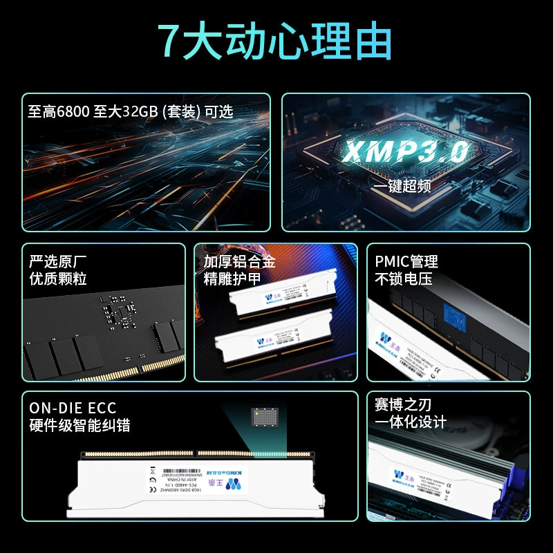 DDR5 память для ПК (Wangtiao) 16 ГБ×2, 5600 и 6000 MT/s, магниевый радиатор, игровой модуль