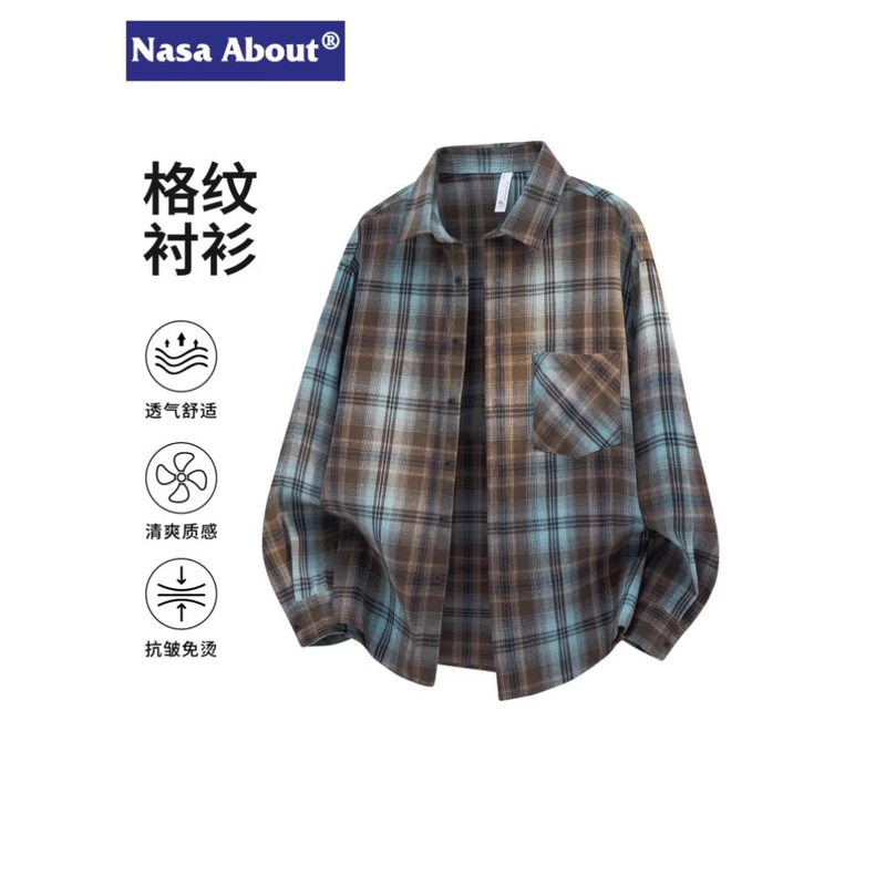 2026 American Retro Plaid Long-Sleeved Shirt for Men, Spring and Autumn 2026 New Trendy Brand Youth Casual Jacket