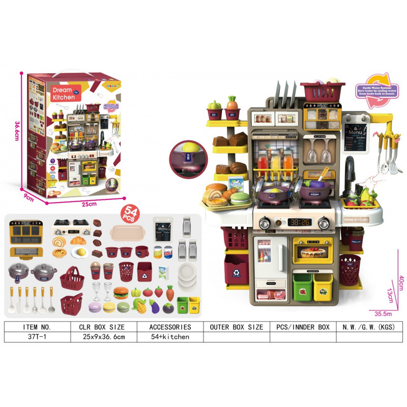 Comercio exterior para niños multifuncional grabación de pulverización de agua mesa de cubierta de cocina familiar cocina juego de juguetes de barro colorido