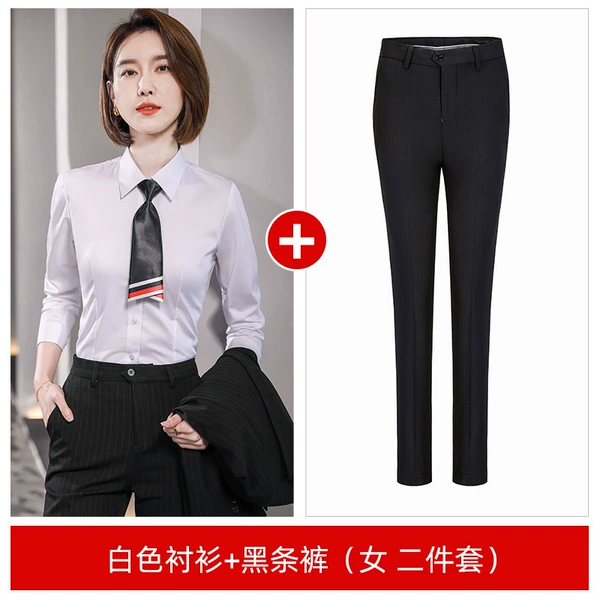 Ms.: White shirt+black trousers