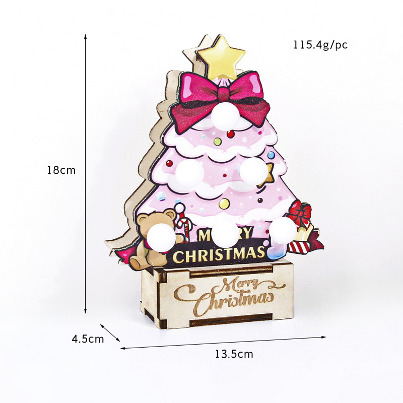 Mini árbol de Navidad de madera, vacaciones navideñas, decoración de fiesta en el hogar, regalo, decoración de árbol pequeño luminoso de mesa