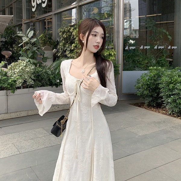 新中式加绒加厚连衣裙女秋冬2025新款温柔风收腰显瘦蕾丝长袖长裙|undefined