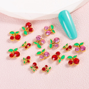 Cross-border factory nail jewelry cherry new metal multi-color diamond Japanese nail stickers small cherry source factory