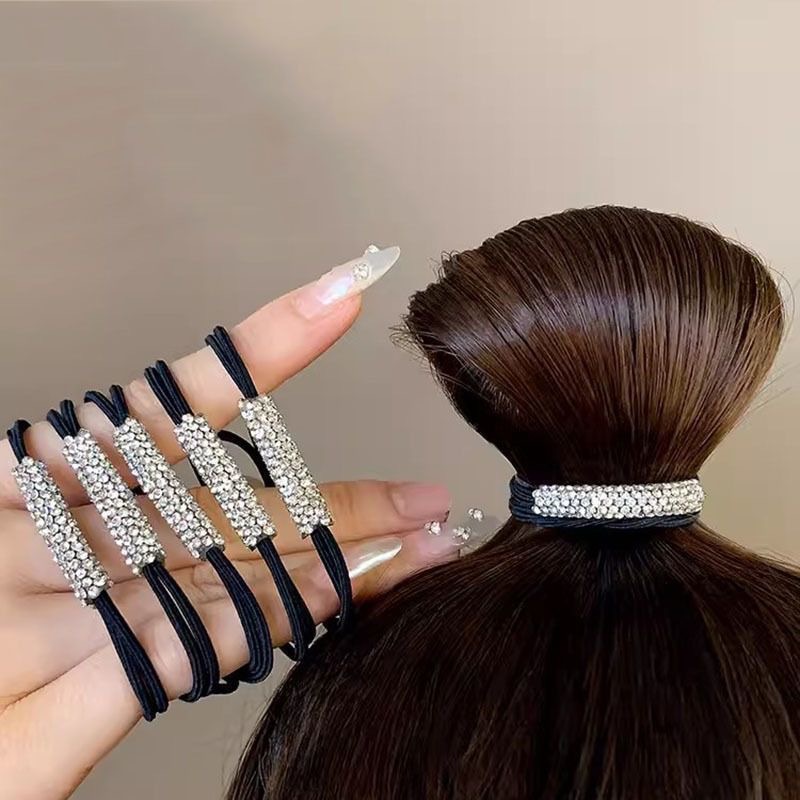 Nueva cuerda de cabello de diamante alta sensación de cabello adulto de alta cola de caballo cuerda de cabello de moda de banda de goma de alta elasticidad adornamiento para el cabello mujer image 7