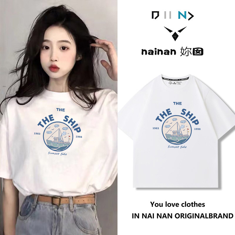 純綿半袖tシャツ女性夏韓国版新型ゆるい丸首小衆白色アニメプリント学生半袖tシャツ|undefined