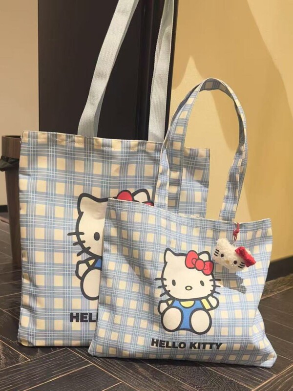 新款蓝色kitty手提袋上班族通勤大容量收纳袋学生补课轻便收纳包|undefined