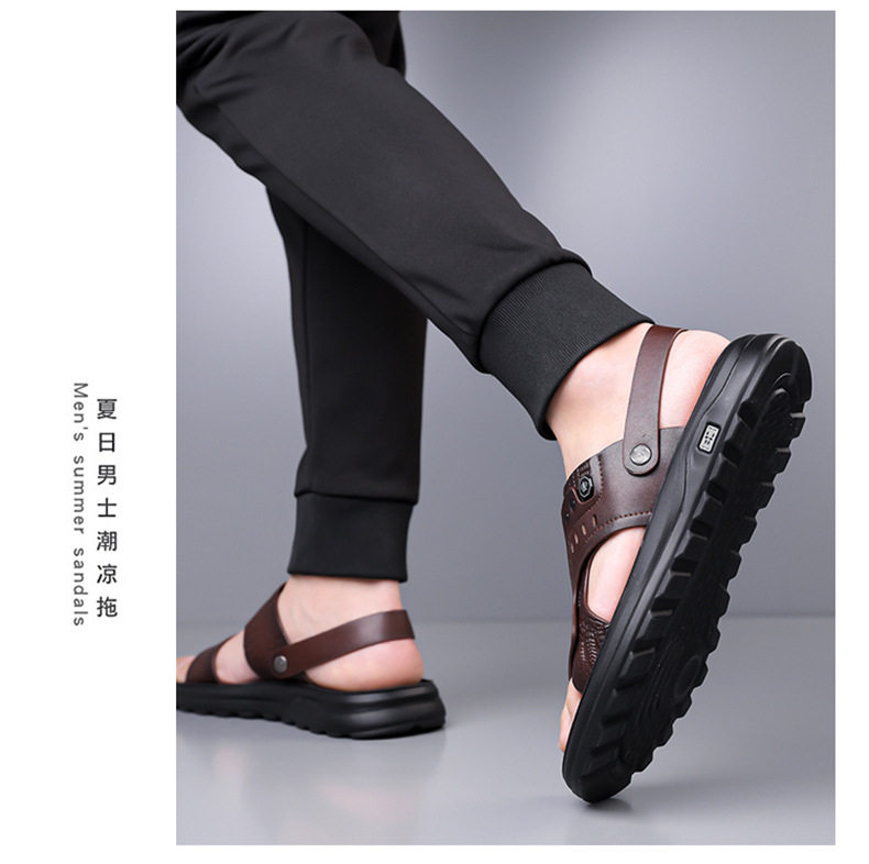 Dép sandal nam quai ngang hở ngón đế dày thời trang, dép đi biển đa năng chống trượt cỡ lớn — C6889 Màu nâu, C6889 màu đen chi tiết 15