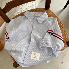 儿童长袖衬衫2025春秋男童潮牌tb织带衬衣宝宝小童日系条纹上衣潮