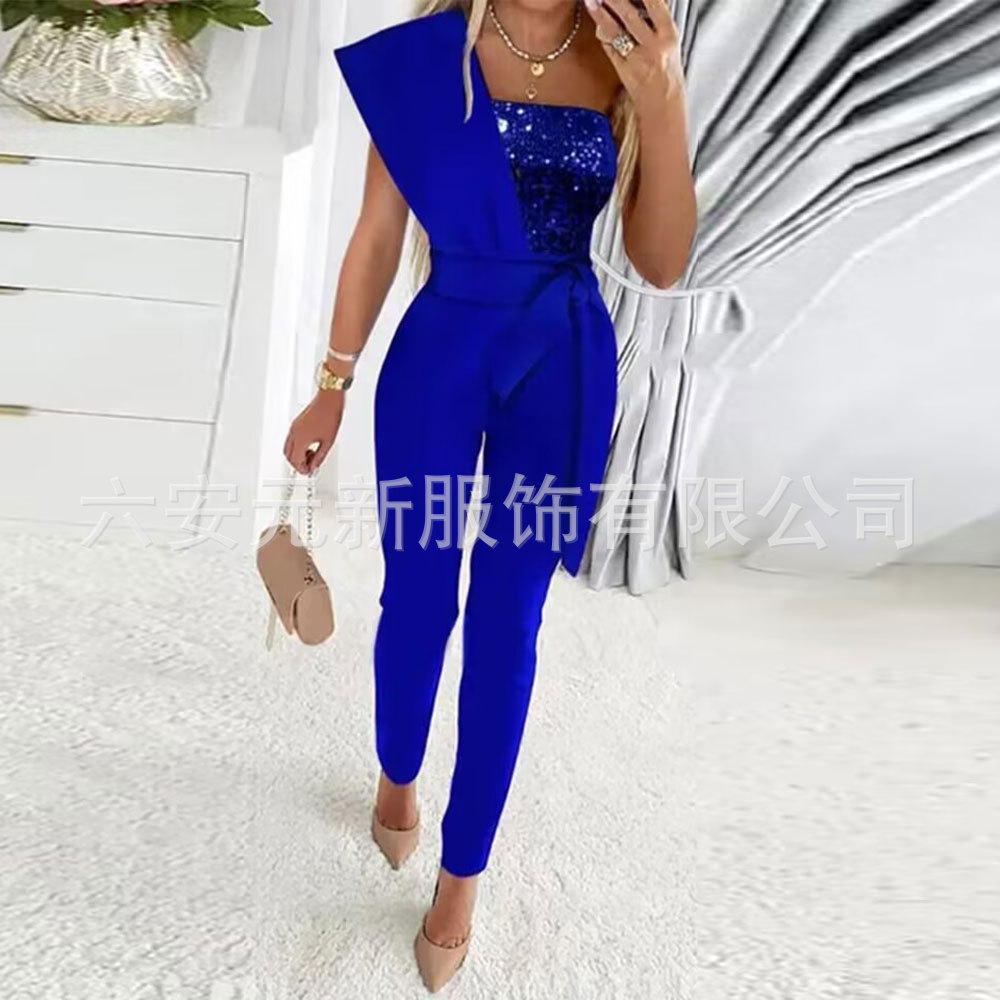 Europa y América del comercio exterior AliExpress nueva rosa de las mujeres bola mono elegante sexy pantalones mono vestido de un solo hombro