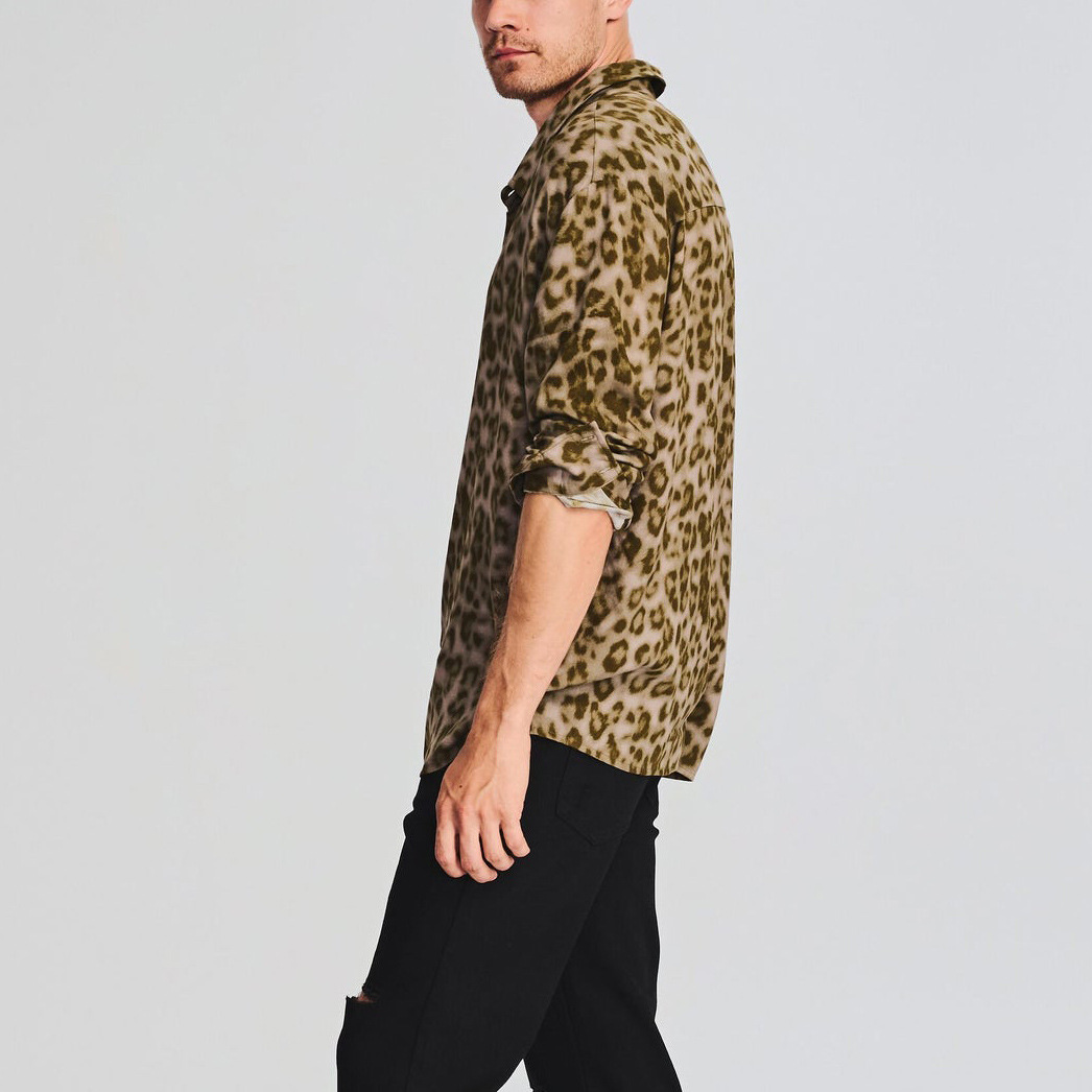 Nuovo con stampa leopardata, camicia floreale da uomo casual ampia a maniche lunghe stampata oversize_voghion.com