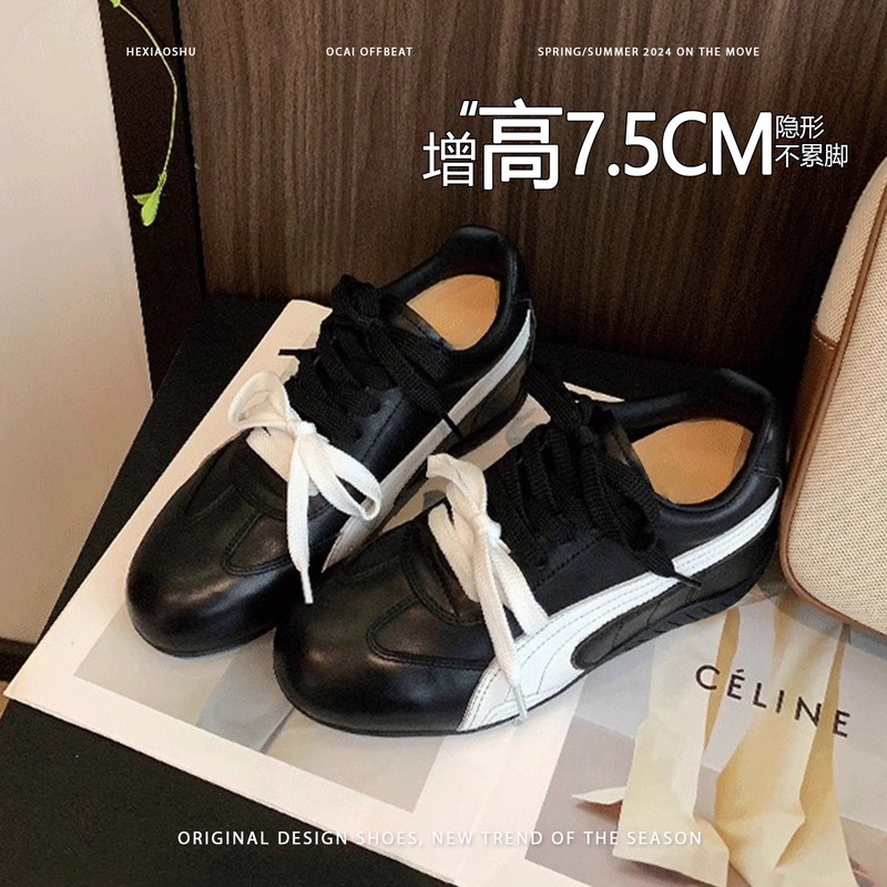 真皮复古内增高双色带德训鞋女休闲百搭时尚透气运动鞋阿甘鞋单鞋|undefined