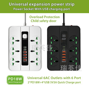 6-Way Universal Socket Amazon Bestseller Pd18W Fast Charging Power Strip Overload Protection Export Power Strip Overload Protection