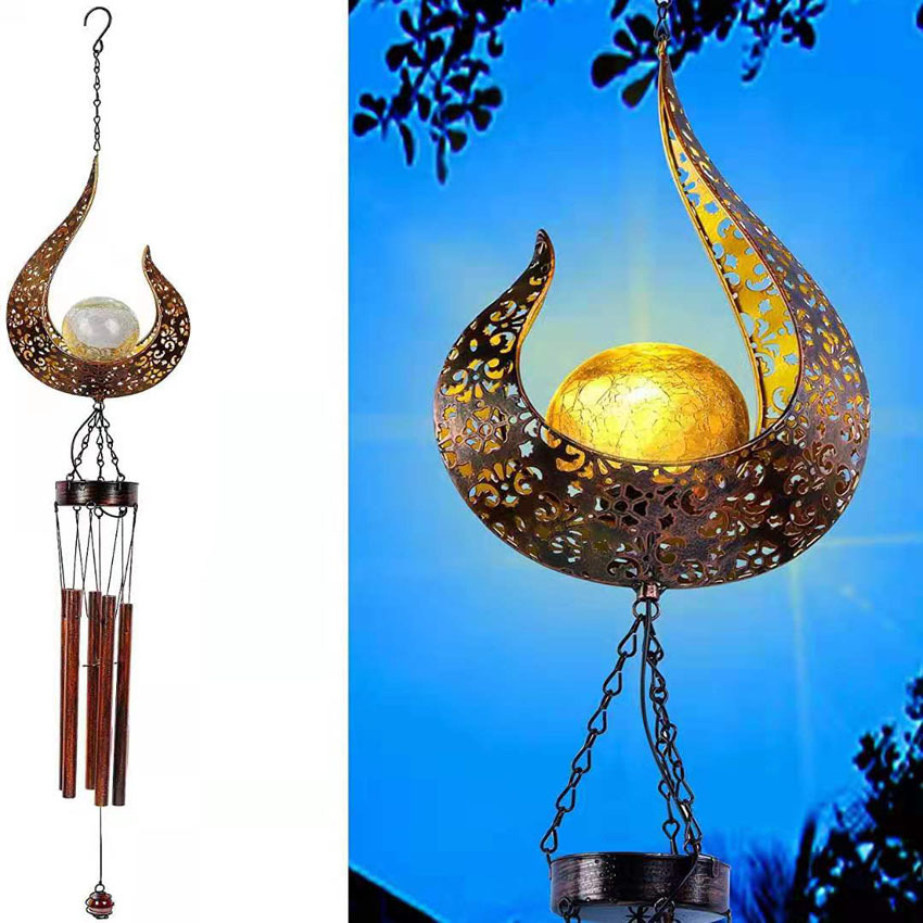 Cross border outdoors solar energy Flame Campanula lamp LED Iron art Flame modelling Wind chime Pendant courtyard branch Hanging lamp