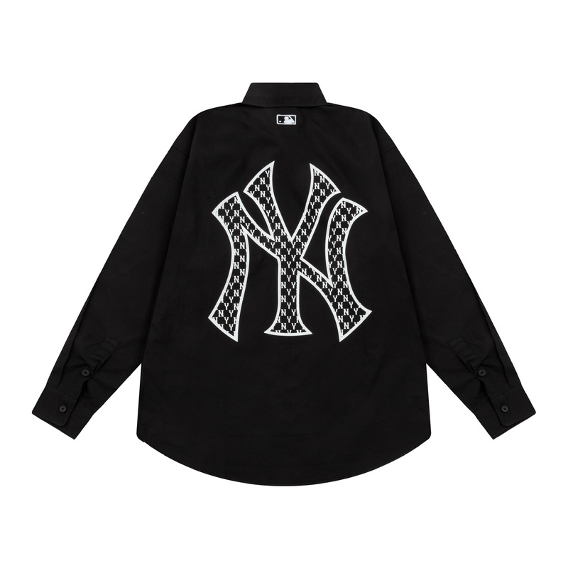 潮牌MLB衬衫春秋新款后背大NY绣花休闲宽松男女情侣同款上衣外套|undefined