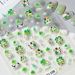 猫咪四叶草美甲贴纸5D浮雕立体幸运四叶草小猫指甲贴纸饰品 TJ款
