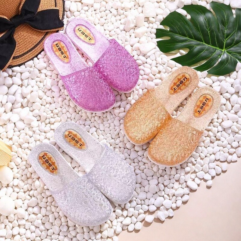 여성용 상하이 Juli 크리스탈 바오터우 슬리퍼, 가정용 실내 및 실외 캐주얼 샌들, 통기성 욕실 목욕 슬리퍼