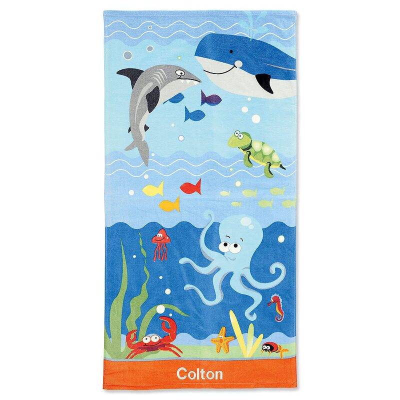Cartoon Shark Beach Towel, Underwater World Microfiber Boy Towel, Name Monogram Children's Towel Cartoon Shark Beach Towel, Underwater World Microfiber Boy Towel, Name Monogram Children's Towel