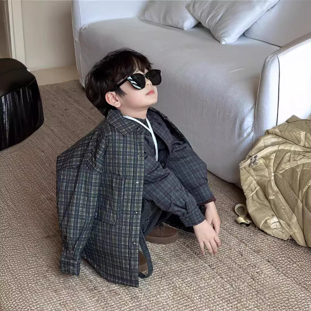 Camisa DE LOS NIÑOS 2023 invierno nuevo traje camisa acolchada de los niños y niñas Camisa de algodón casual engrosada moda caliente