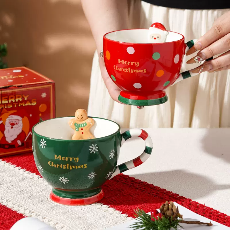 圣诞陶瓷马克杯办公室下午茶杯子可爱情侣水杯高颜值早餐杯大容量