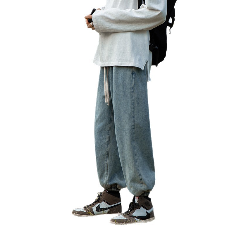 Ins de tendencia universal jeans de piernas anchas, pantalones masculinos sueltos coreanos, sensación vertical recta, sensación de caída de pies grandes, pantalones de ropa vieja.