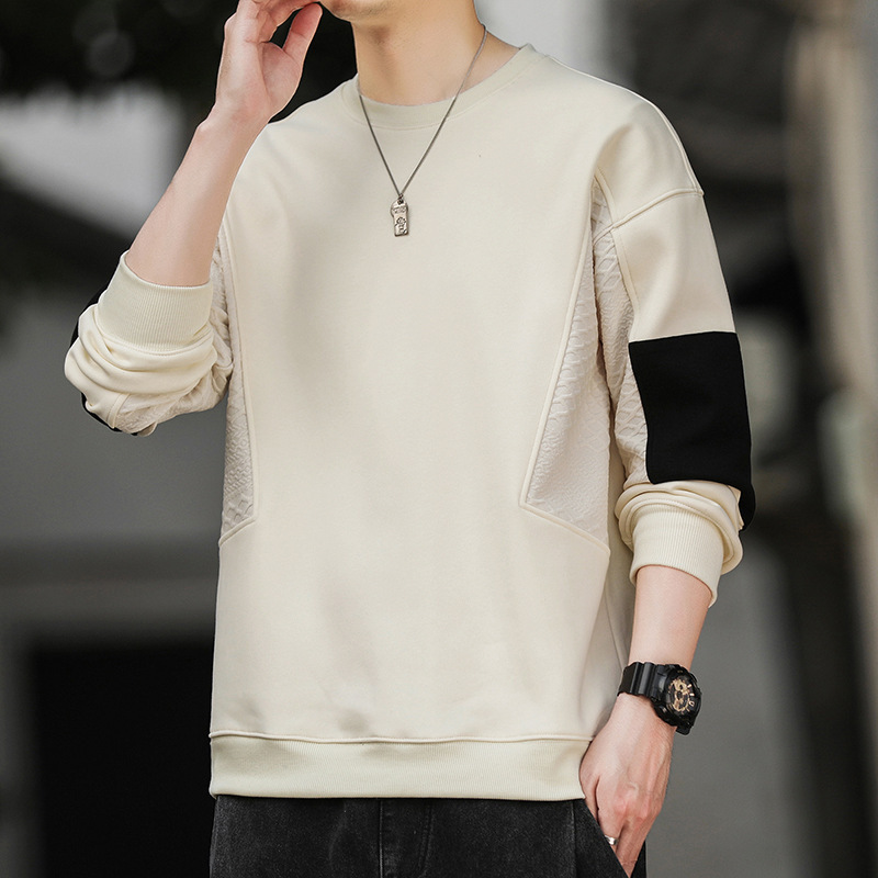 Hombre camiseta de cuello redondo camiseta de manga larga primavera y otoño nuevo suelto camiseta de fondo de tamaño grande Hong Kong marca de moda camiseta casual