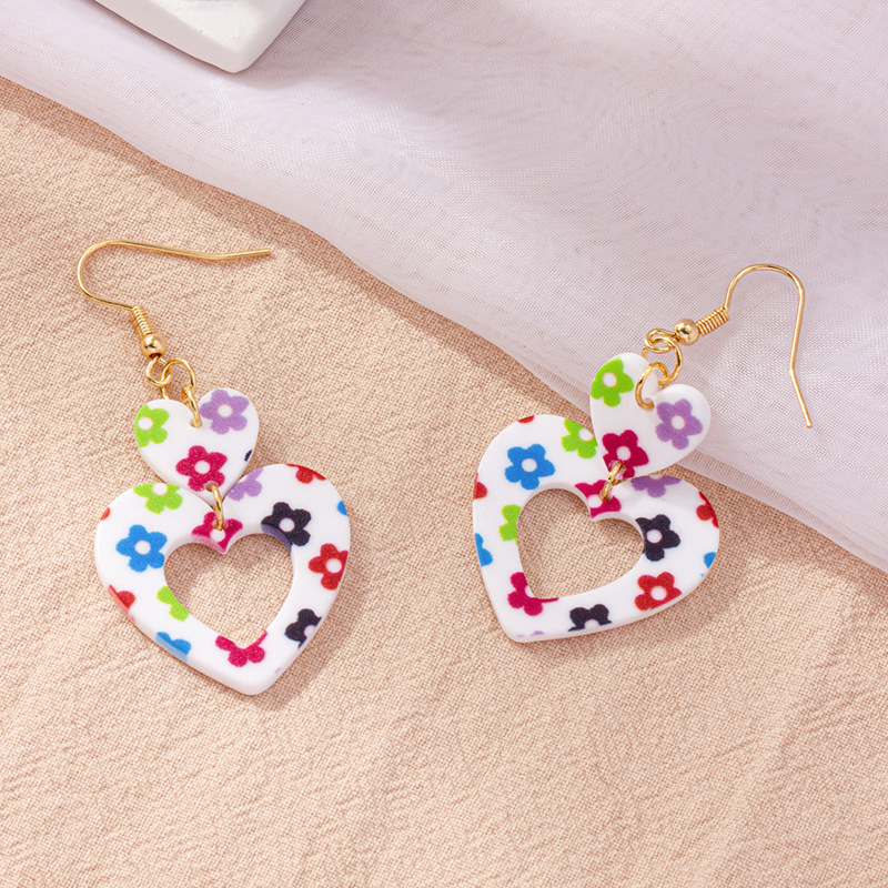 fashion double heart earrings long flower acrylic earrings women wholesale