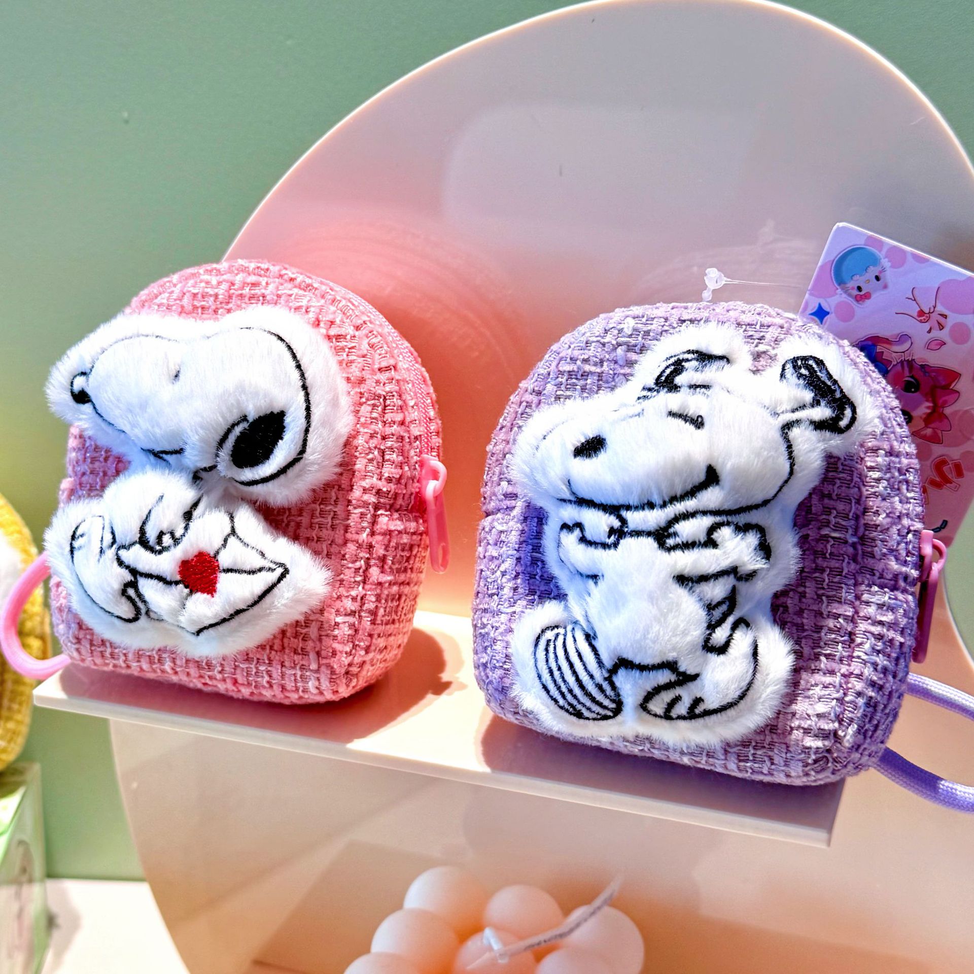 Bolsa de cambio de peluche de dibujos animados animados perros algodón bolsas de auriculares bolsas de tarjetas lindas bolsas de cremallera estudiantes productos creativos