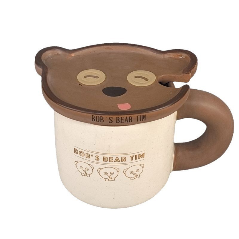 Taza de cerámica de oso lindo y divertido Taza de agua con tapa Taza linda de alto valor Regalo retro para niñas