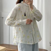 日系小清新森女系卡通印花翻领长袖衬衫女秋季新款宽松上衣女装
