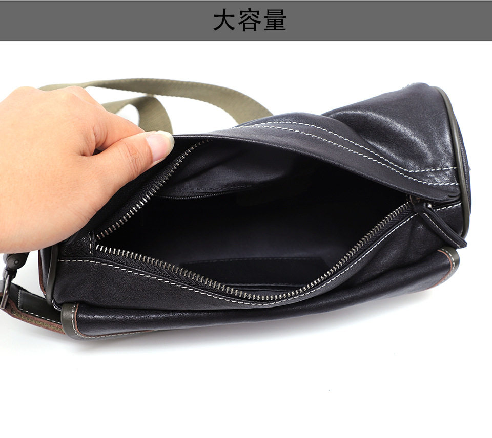 Túi đeo chéo nam da bò thật thuộc da thực vật, túi nhỏ đeo vai cá tính 29×11×17 cm — Dây đeo vai màu đen, Dây đeo vai đơn màu xanh lá cây, Dây đeo vai màu đen và xanh lá cây chi tiết 7