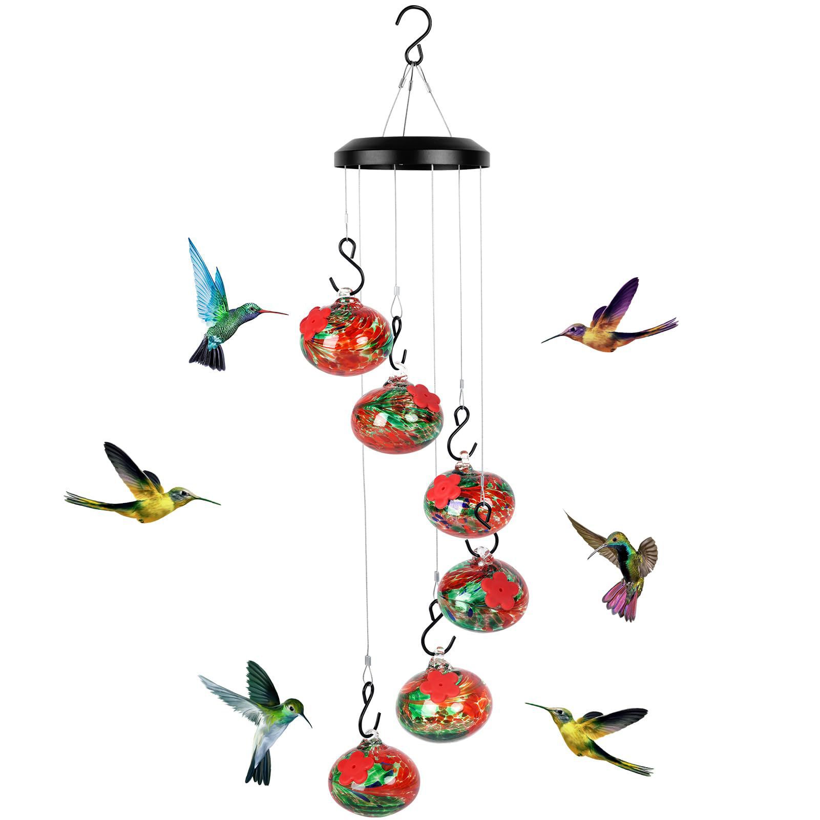 Comedero Colgante para Colibríes — Alimentador Exterior con Decoración de Campana de Viento