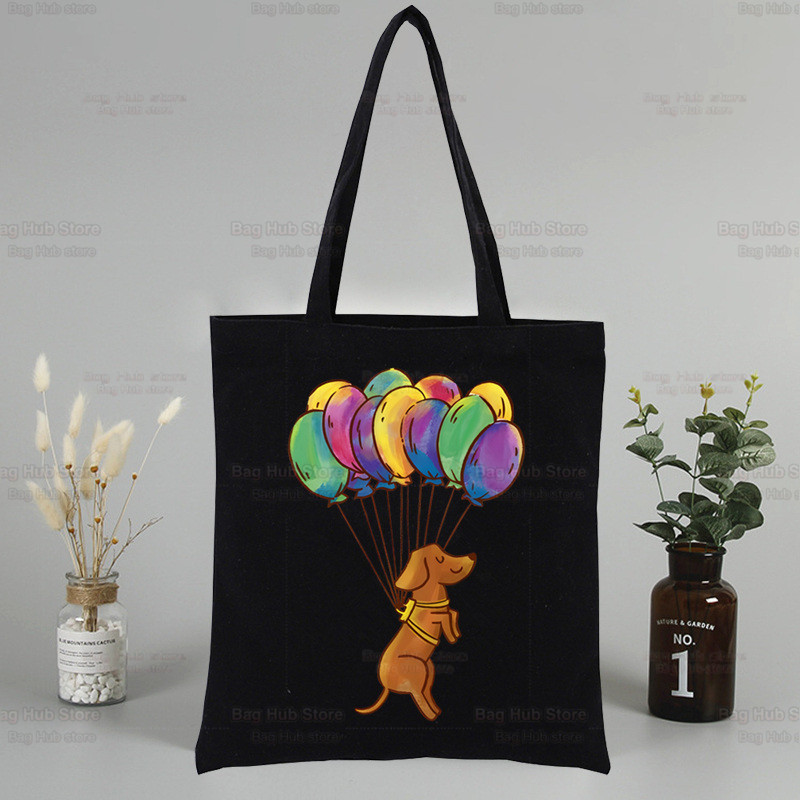 Dachshund Teckel Cute Dog印花帆布袋单肩包折叠袋手提袋购物袋