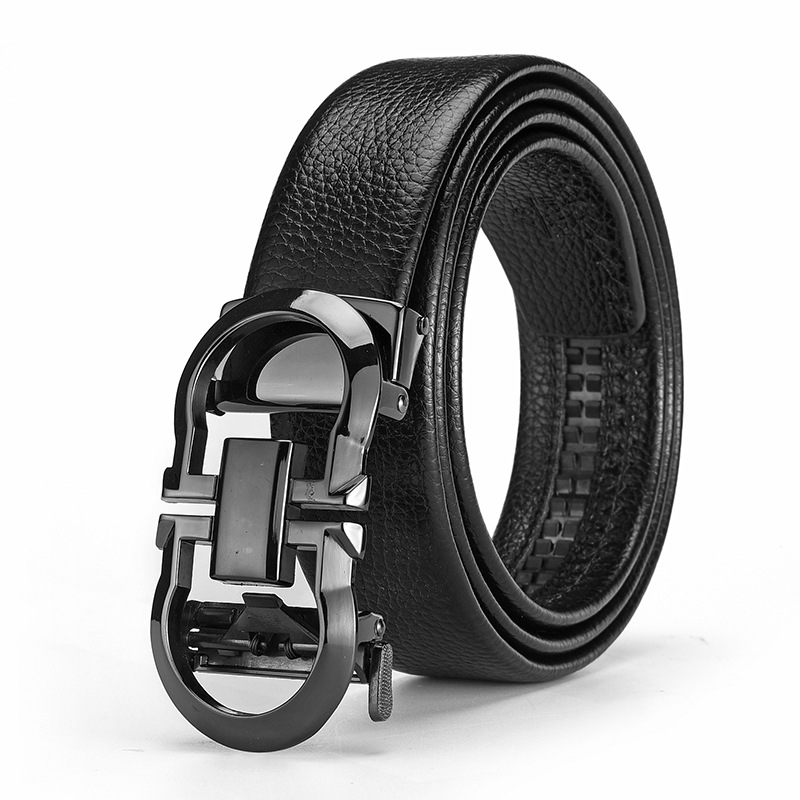 Cinturón de cuero puro para hombre, cuero suave en relieve, cinturón de estudiante, hebilla automática de aleación hueca, cinturón de todo fósforo, sello de cintura de moda en stock